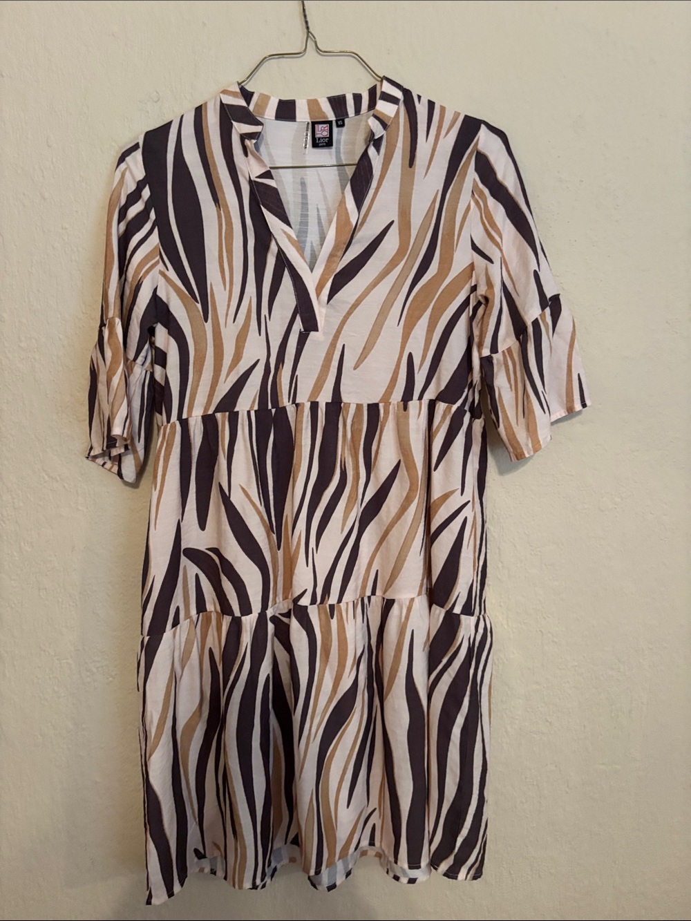 Lior Paris Soft V-Neck Tiered Zebra Print Tunic - Beige/Black -